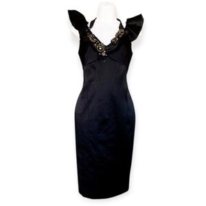 Karen Millen Black Cocktail Evening Dress with Embellished Neckline SZ 6